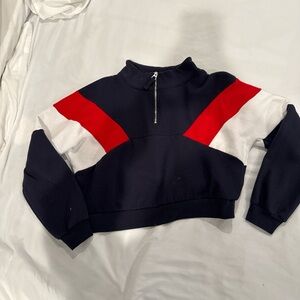 Love Tree Navy, Red, and White Cowl Sweater